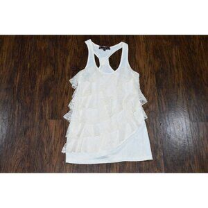 Almost Famous White Lace Tiered Ruffle Tank Top Women's Size Large Romantic